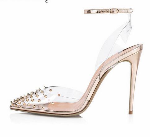 Livraison gratuite 2019 nouvelles pointes slingback PVC T-Strap brevets talons en cuir 12cm femmes dame sexy Parti bout pointu à talons hauts cha