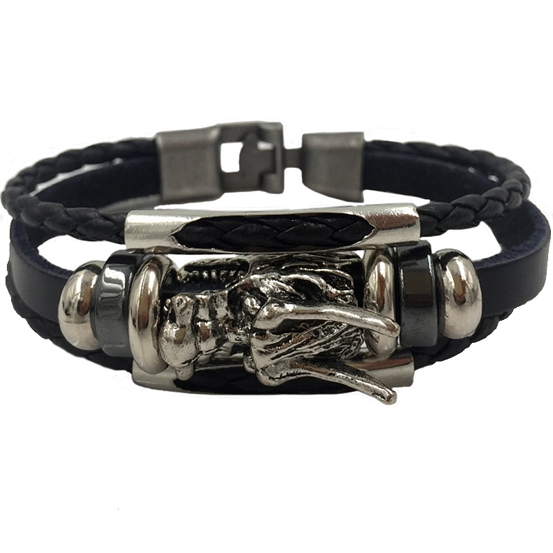 

Bracelet men homme 2018 Tibetan silver men leather bracelet fashion male vintage parataxis dragon Multilayer jewelry, Golden;silver