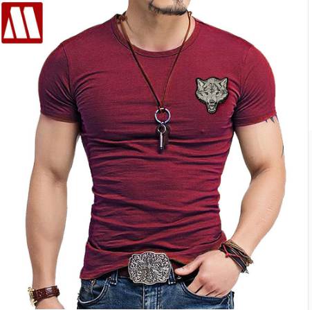

Men' Wolf embroidery Tshirt Cotton Short Sleeve T Shirt Spring Summer Casual Men' O neck Slim T-Shirts Size -5XL