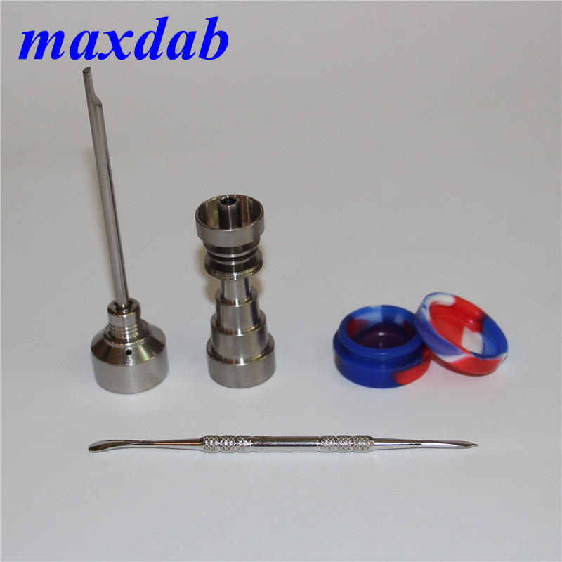 

Hot Bong Tool Set 10 14 18mm Domeless Gr2 Titanium Nail Carb Cap Dabber Slicone Jar Smoking Water Pipe for free shipping