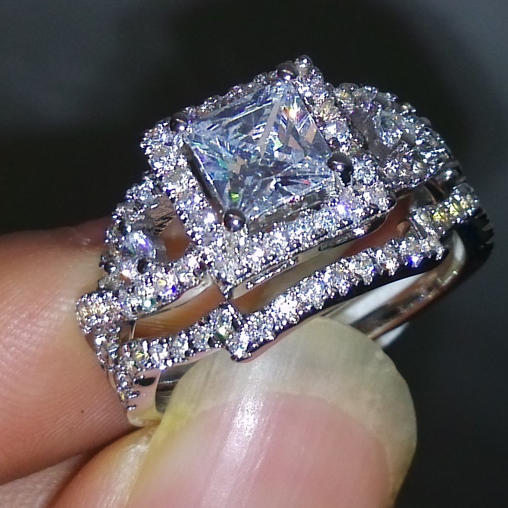 

choucong Dazzling Stone 5A Zircon stone 925 Silver Cross engagement Wedding Band Ring Set Sz 5-10 Gift free shipping
