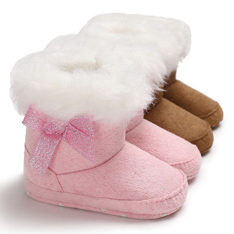 Nouveau-né Bébé Tout-petit Filles Bottes De Neige Hiver Chaud Fourrure En Peluche Doux Doublure Crib Chaussures Mignon Belle Bowknot Prewalker