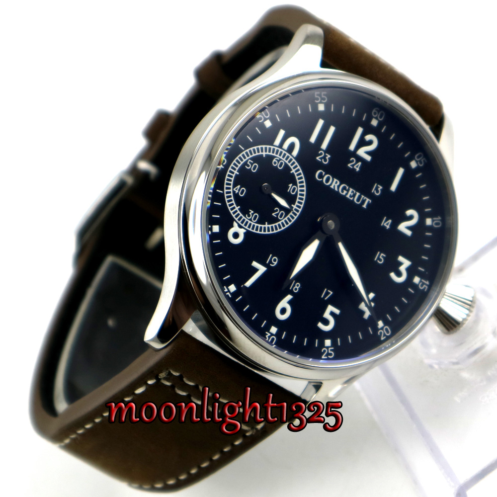 

45mm corgeut black dial luminous marks sapphire glass 6497 hand winding mens watch, Corgeut dial