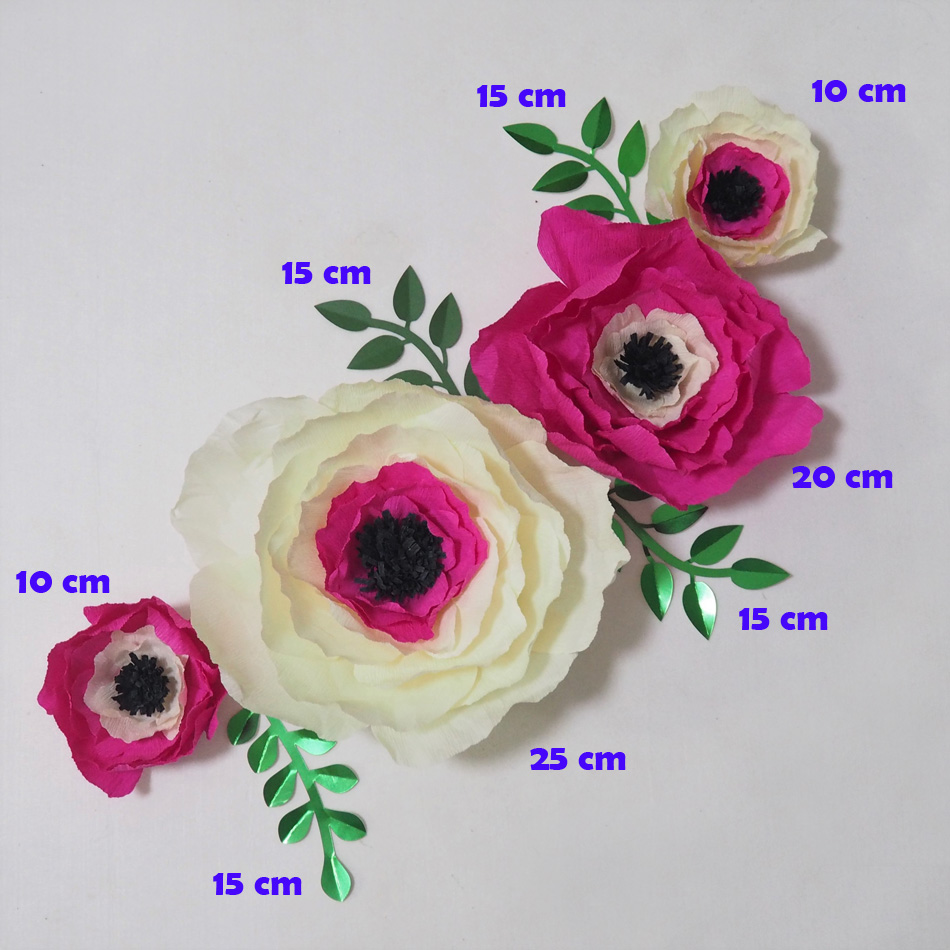 

Giant Crepe Paper Flowers Artificial Flores Artificiale 4PCS+ 4 Leaves For Wedding & Event Backdrop Baby Nursery Shower, As picure