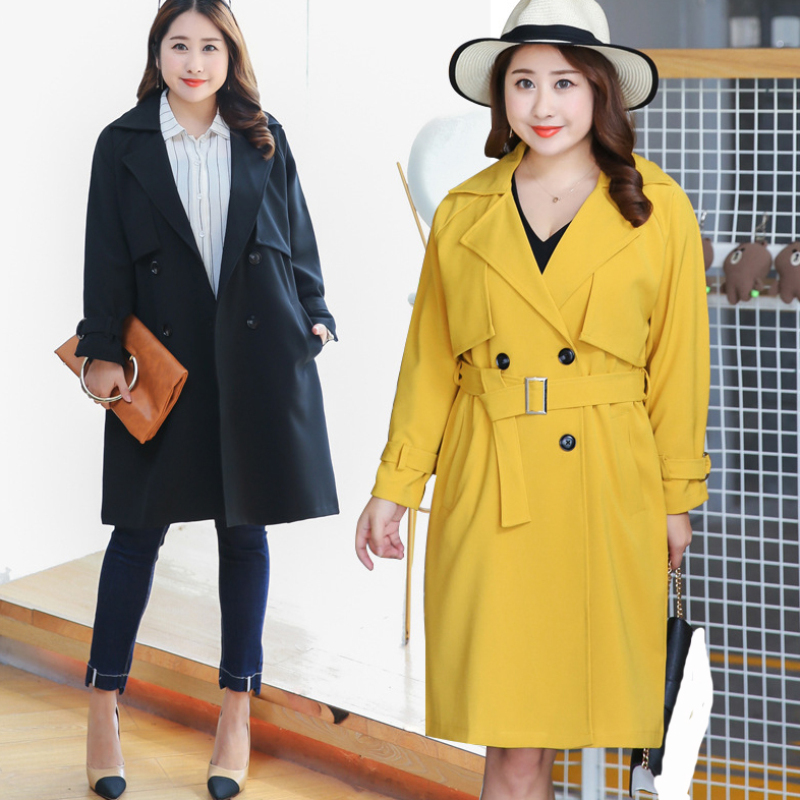 

PL019 New Spring Autumn Trench Coat for Women Casual Women Trench Coat Plus Size Long Outerwear Loose Ladies Clothes with Belt, Black