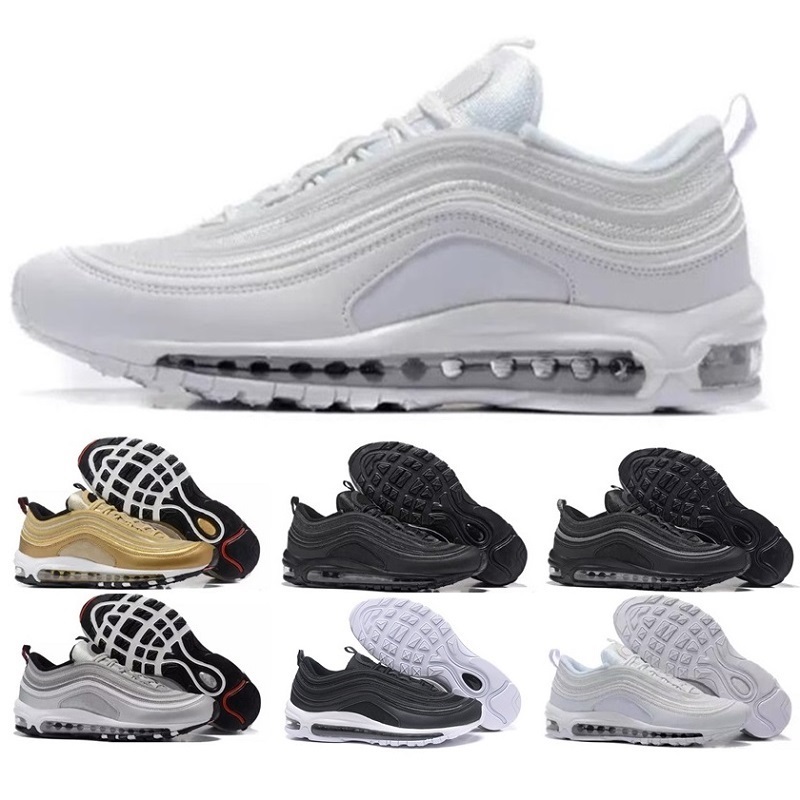 

2018 97 Mens Womens Low Running Shoes Air Cushion OG Silver Gold Anniversary Edition Sneakers 97S Sport Athletic Sports Trainers Size 36-45, 4# white