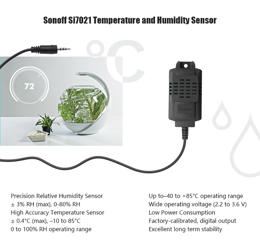 

New Arrivals Itead Sonoff Sensor Si7021 Temperature Humidity Sensor Probe High Accuracy Monitor Module for Sonoff TH10 and Sonoff TH16