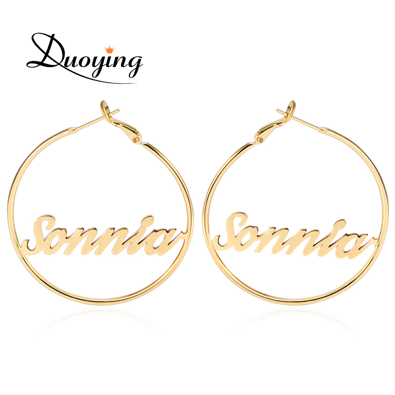 

whole saleDuoying Circle Name Earring 45 mm Hoop Earrings for Etsy Celebrity Style Round Personalized Custom to Women Gifts
