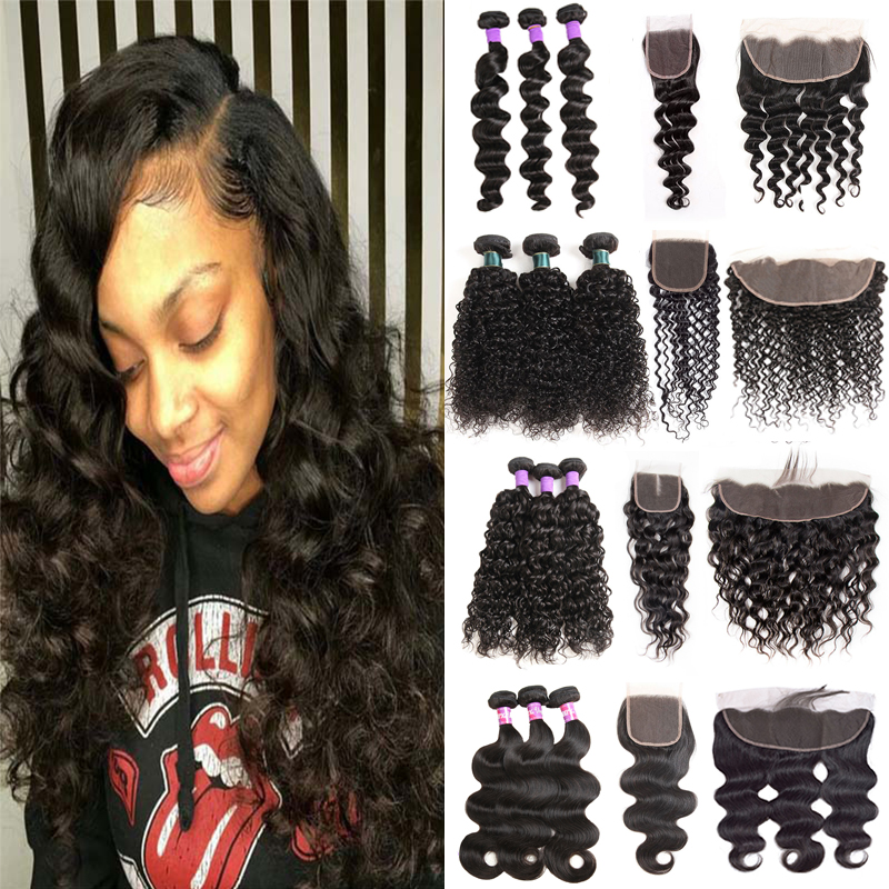 

Brazilian Loose Deep Wave Human Hair With Lace Frontal Closure 13x4 Lace Frontal With Water Wave Straight Body Wave Kinky Curly Hair, Straight 4x4