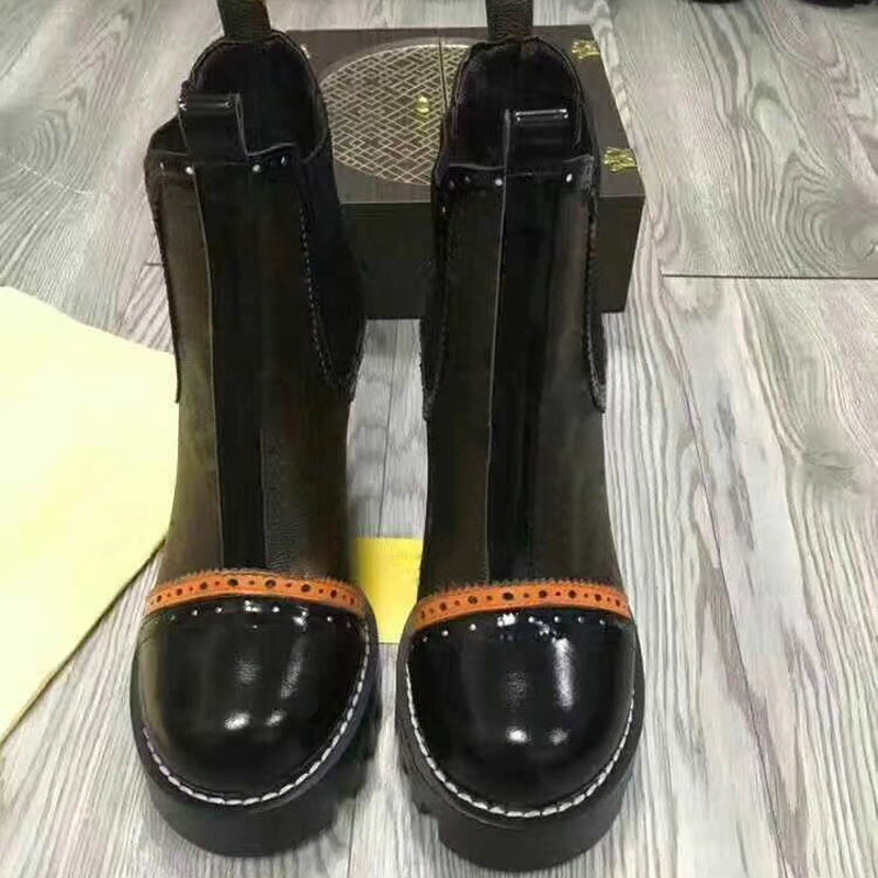 

2019 Autumn Fashion Women Boots High Heels Platform Buckle Lace Leather Short Booties Black Ladies Shoes 35-42
