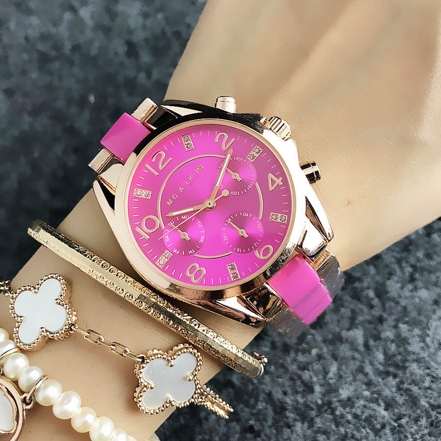 

Fashion M design Brand women's Girl style Metal steel band Quartz Wrist Watch M61, Mko rose red