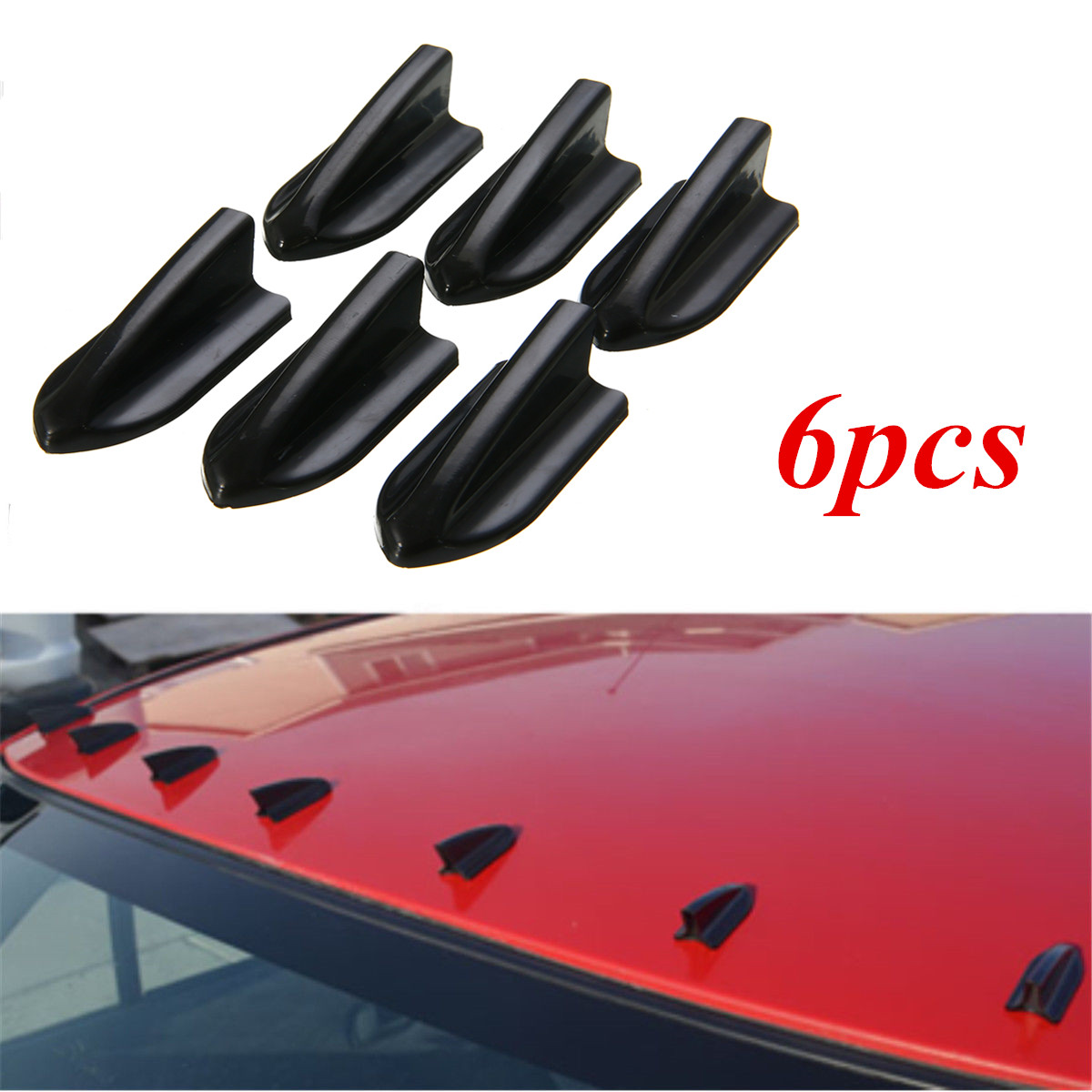 

6pcs Universal Car Antennas Black PP Roof Shark Fins Spoiler Wing Kit Vortex Generator Car Styling