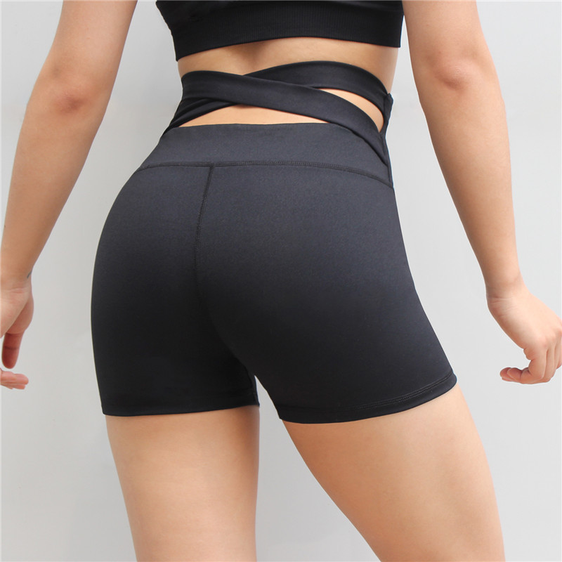 

SAMSACQ Brand Pure Color High Elastic Cross Tight Outdoor Sports Shorts Black Breathable Fast Dry Women Shorts Yoga Wear DK002