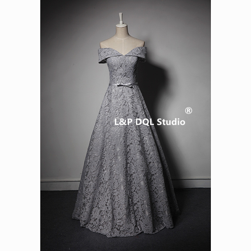 

Elegant Gray Lace Evening Dresses Off Shoulder Floor Length Lace-up/Zipper Back Elegant Prom Dress Formal Dresses 2018 New Arrival Cheap, Yellow
