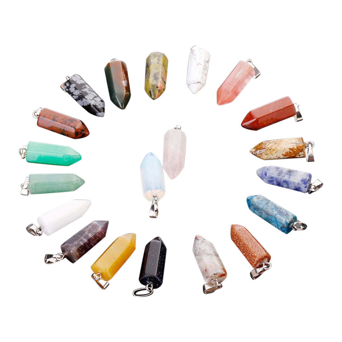 

Natural Gemstone Hexagon Prism Bullet Pendant Charms Healing Quartz Agate Fashion Jewelry Necklace Pendants Wholesale