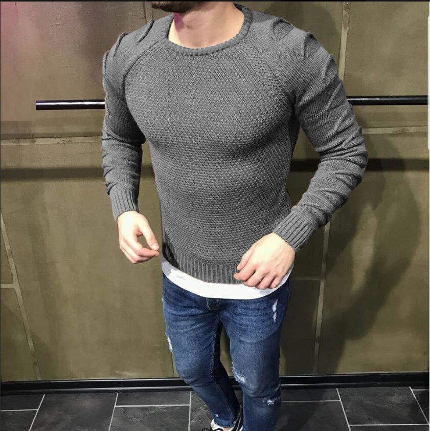 Men Sweater Autumn Winter High Quality Knitted Brand Long Sleeve Hole Casual Pullover Slim Fit Round Neck Male Classic Sweater