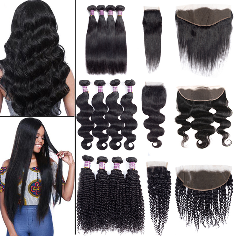 

Sale! Brazilian Virgin Hair Straight Body Water Deep Wave Bundles with Closure Unprocessed Kinky Curly Human Hair Bundles with Lace Frontal