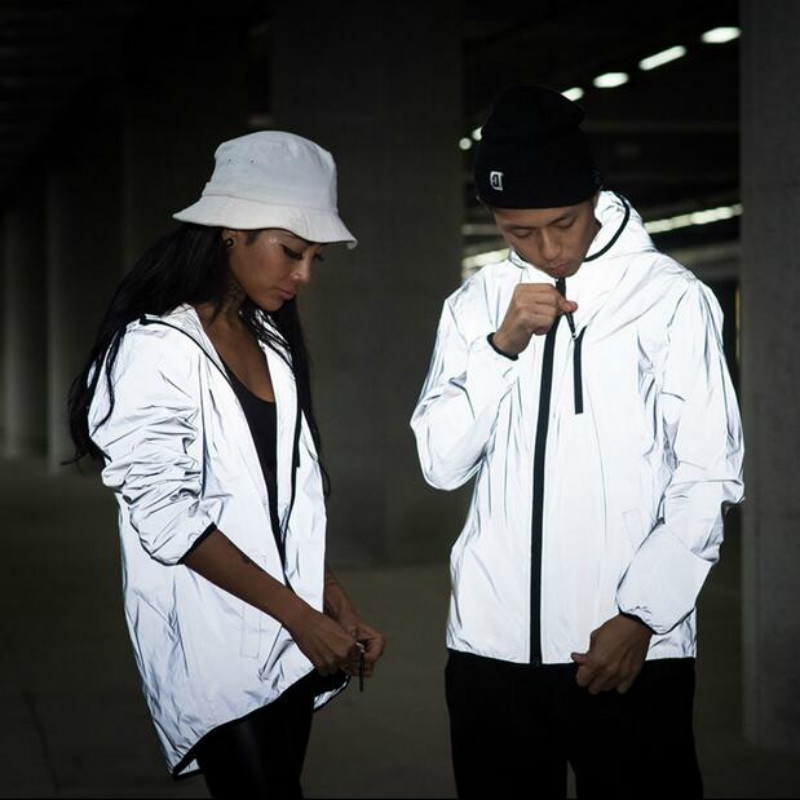 Men Jacket Spring Autumn Reflective 3m light hoodies Jacket movement Hip Hop Waterproof Windbreaker hooded Men Coat Fluorescence
