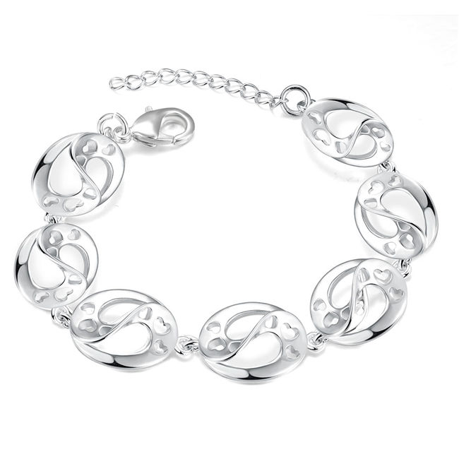 Bon A ++! Bracelet d'ornement en forme de coeur bracelet plaqué argent sterling SPB432; bracelets à breloques en argent 925 de haute qualité pour