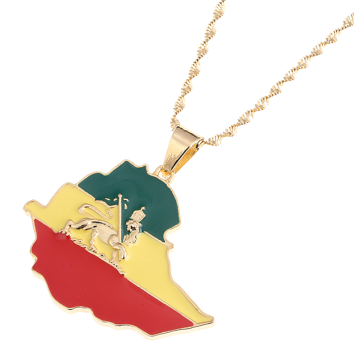 

Enamel Map of Ethiopian Lion Pendant Necklace Africa Gold Chain Necklace Map Jewelry