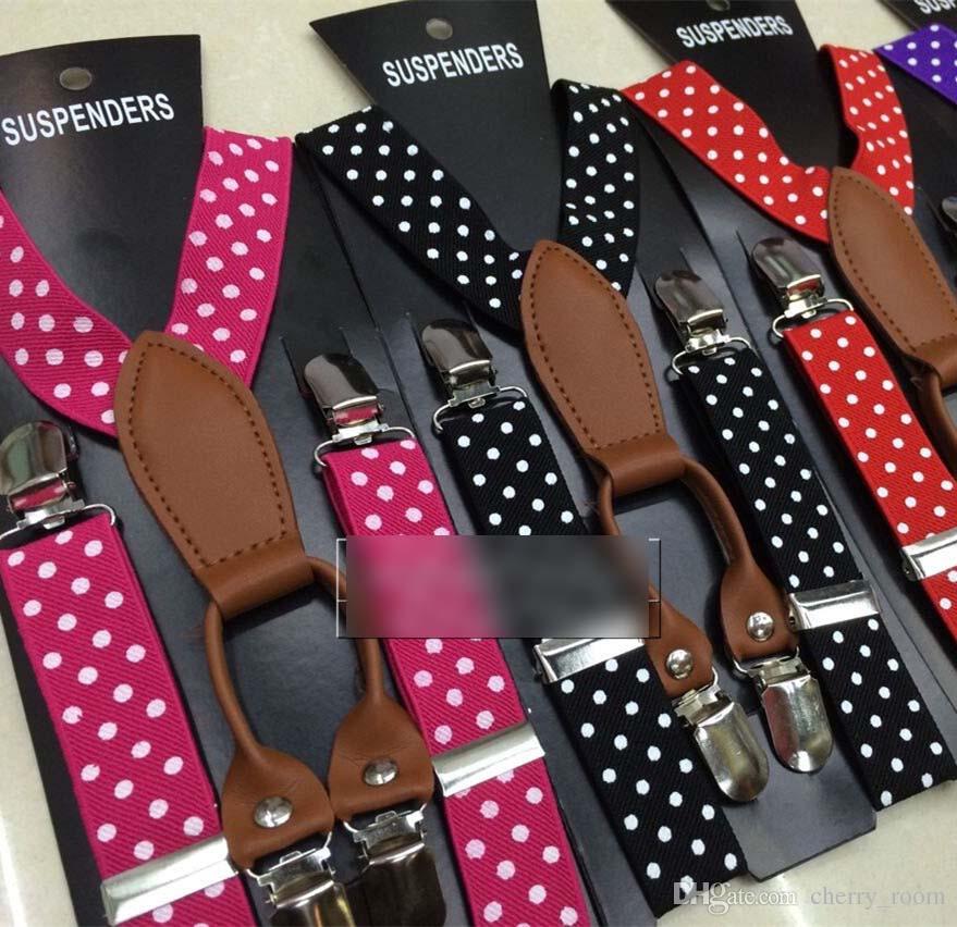 

Dots Children Elastic Suspender Fashion Polka Dot Y Shape Shoulder Suspenders Boy Girls Adjustable Strap 4 Clip Pants Folder Suspender C3247, Black