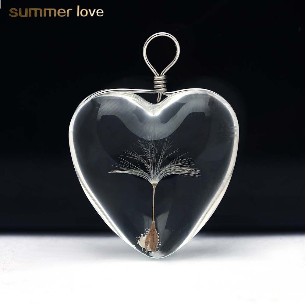 

Hot Sale Dandelion Glass Heart Shape Pendant For Necklaces Crystal Glass Round Pendants DIY Jewelry Accessories Gift