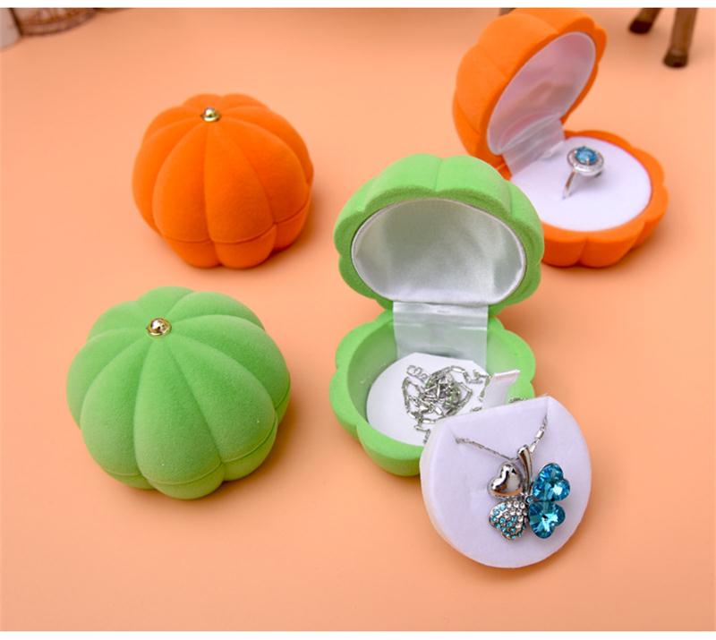 Halloween Lovely Orange/Green Pumpkin Ring Box Flocking Necklace Jewelry Box Pumpkin Earring Ear Stud Case For Festival wedding-image-421850418
