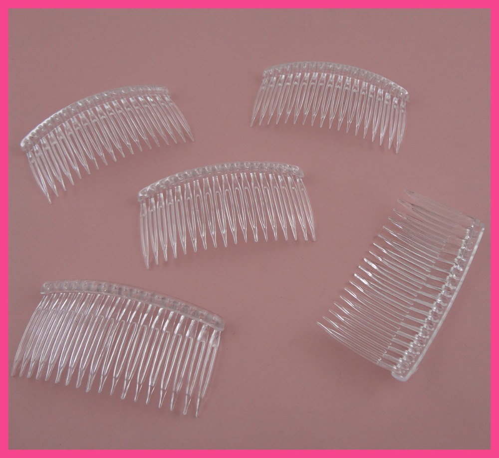 10PCS 9.0cm*4.5cm 18teeth Clear Plain Plastic Side Comb for DIY bridal hair accessories, handmade hair jewelry-image-420538293