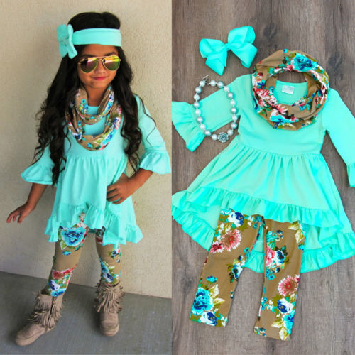 2018 New Arrival Spring&Fall Kids Baby Girls Tops Blouse Floral Pants Leggings Fashion Cotton Toddler Outfits 3Pcs Set Clothes Y1891309