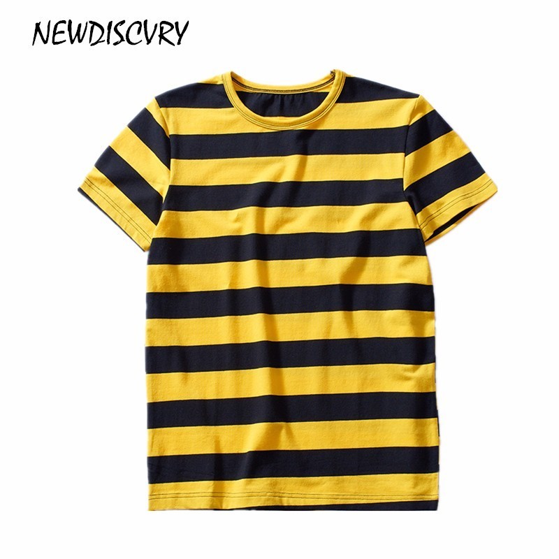 

NEWDISCVEY Men' Striped T-shirt 2018 Summer Fashion Cotton Men Tee T Shirt O Neck Loose Casual Short Sleeve Man Tshirt Tops, White