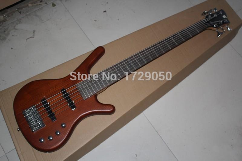 

Free shopping factory custom Top Quality W k natural wood brown 6 String Bass Guitar with 9V Battery active pickups 1110