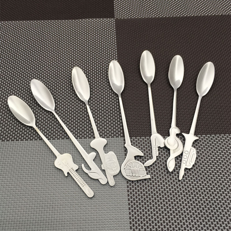 7 Colors 7Pcs Stainless Steel Cat Shaped Hanging Coffee Stirring Spoons for Tea Fruit Dessert Spoons