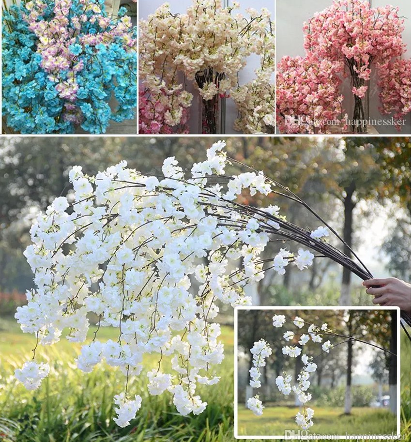 

50pcs Artificial Cherry Blossom Branch Flower Wall Hanging Sakura 138cm for Wedding Centerpieces Artificial Decorative Flowers, White