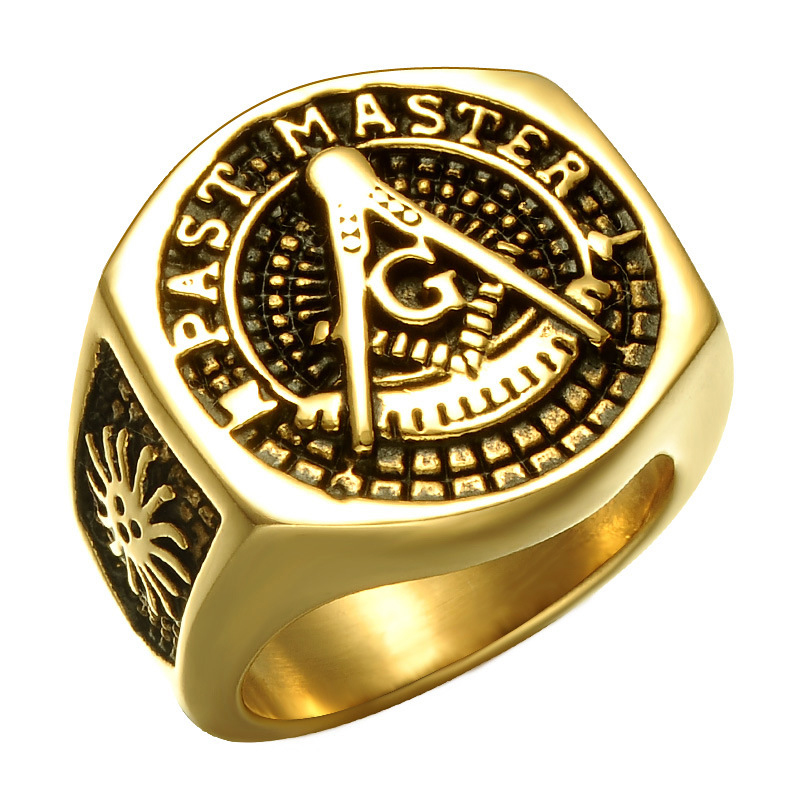 

High polished Stainless Steel Masonic Rings vintage Titanium steel Free-mason Sign IP Gold plated Ring For male Punk Jewelry accessories, Silver