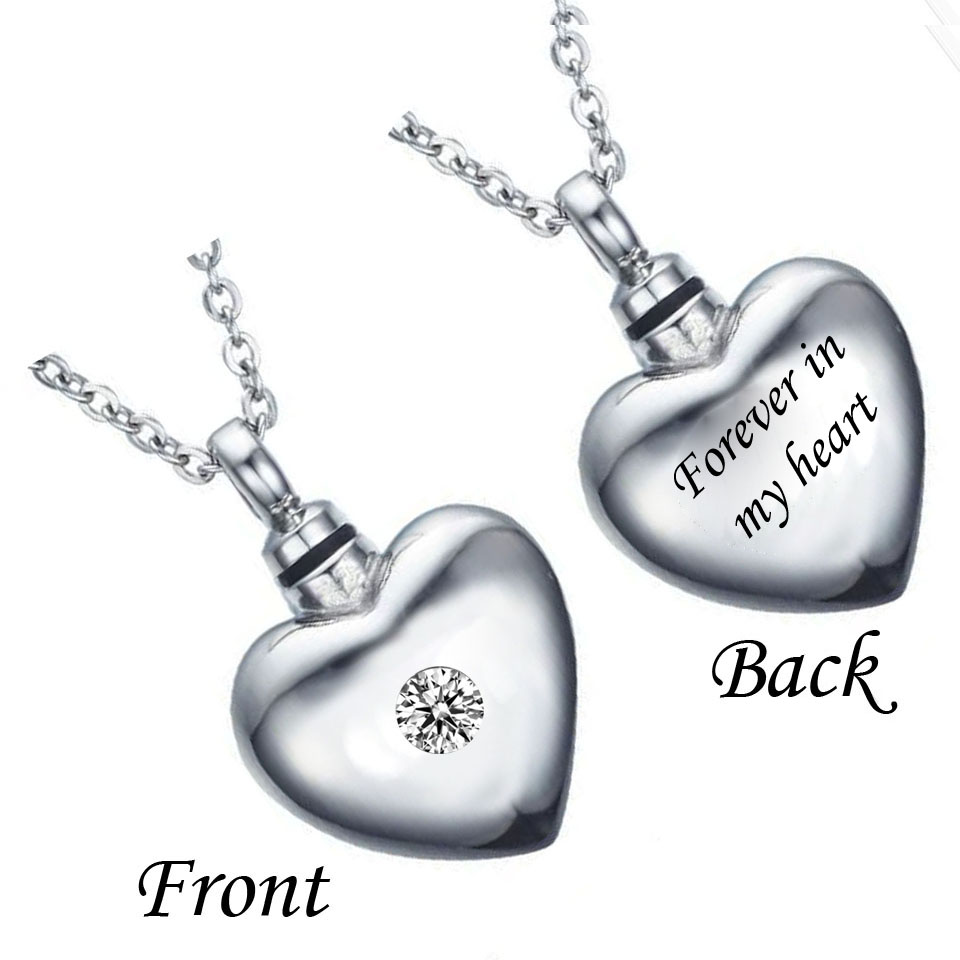 

Personalized Heart forever in my heart Cremation Urn Necklace Keepsake with Birthstone Stainless Steel Custom Made with Any Name