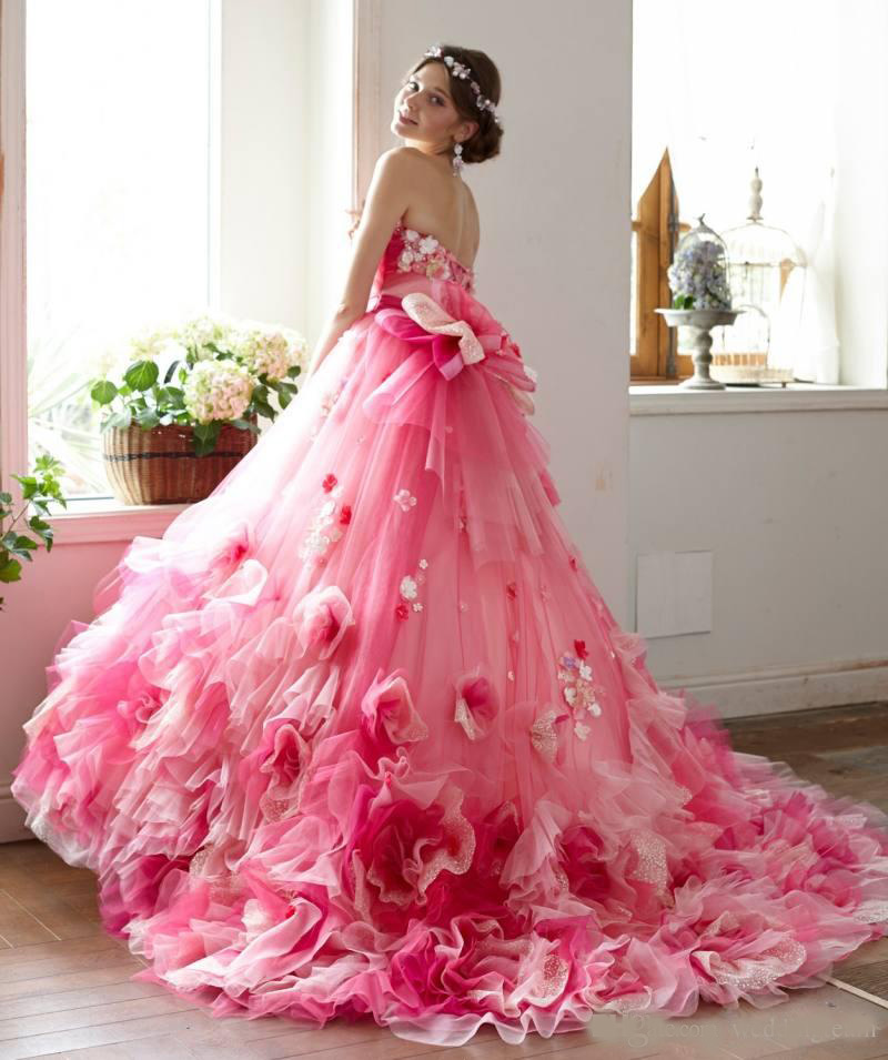 

Attractive 3D Applique Ball Gown Quinceanera Dresses Strapless Neck Beaded Prom Gowns Tulle Lace-up Back Ruffled Sweet 16 Dress, Blue;red