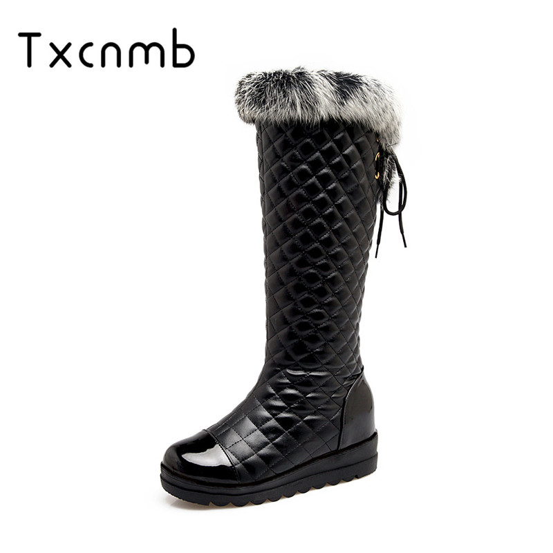 

TXCNMB 2018 Winter shoes woman new arrive snow boots for women flock lace-up solid ankle boots round toe big size 34-43, Black