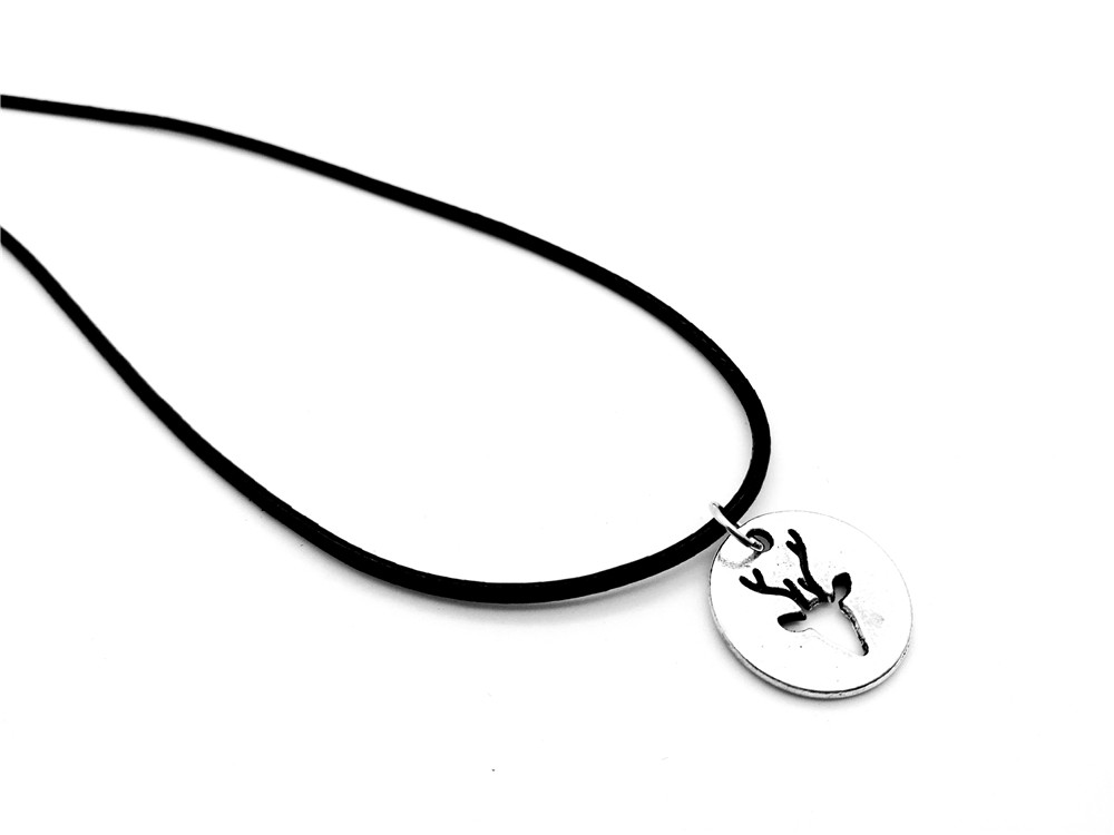 round Origami Love Deer Horn Antler leather Necklace Hollow Outline Animal Moose Necklaces for Women Minimalist Jewelry-image-468271285