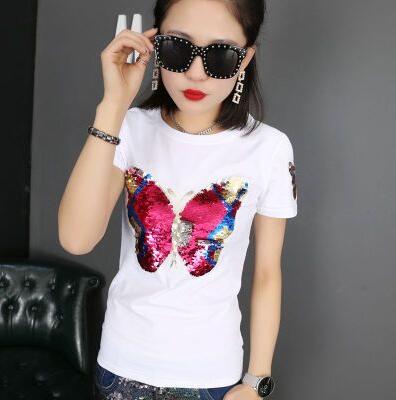 

2018 Heavy Industries to create new summer T-shirts, fashionable sequin cat design, fashion wear matching free shipping, White