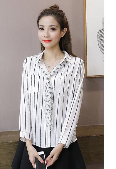 

Free send 2018 autumn new style Korean long sleeve tax stamp wave point loose and comfortable shirt female, White