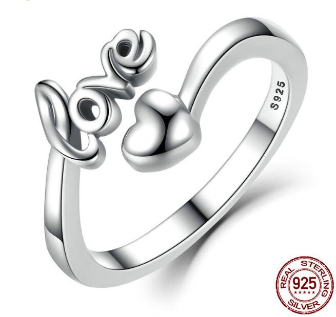 925 Sterling Silver LOVE Heart Adjustable Openings Ring,"S925"Logo on the Ring at any sizes are available