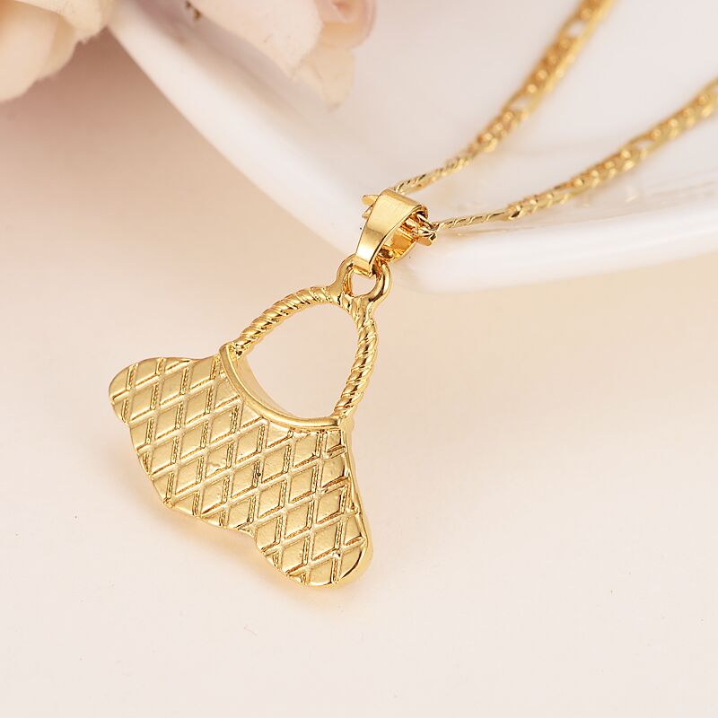 Solid Gold GF PNG Pendant Necklaces Earrings Ring Sets for Women Papua New Guinea Bilum Jewelry Lady Handbags Gift