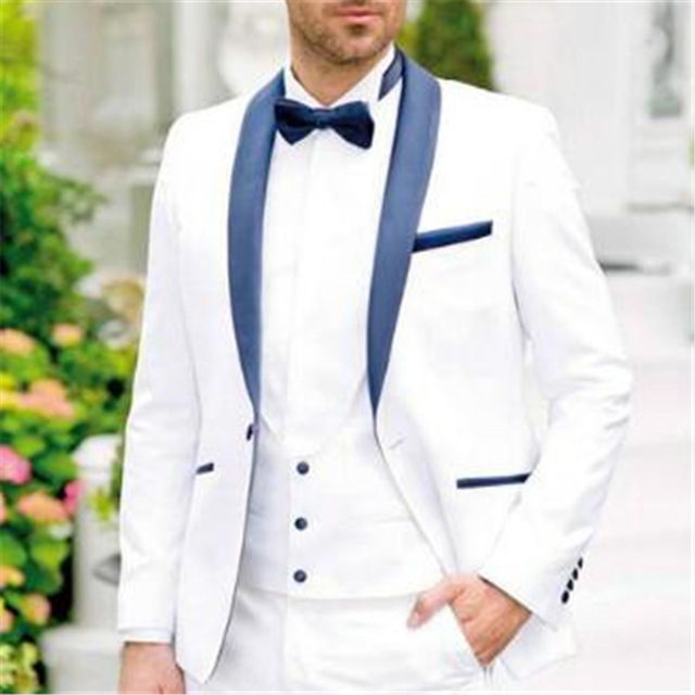

White Wedding Suit For Men 3Pieces(Jacket+Tie+Vest+Pant) Tuxedos Anzug Herren Tuxedo Trajes De Hombre Blazer Terno Masculino