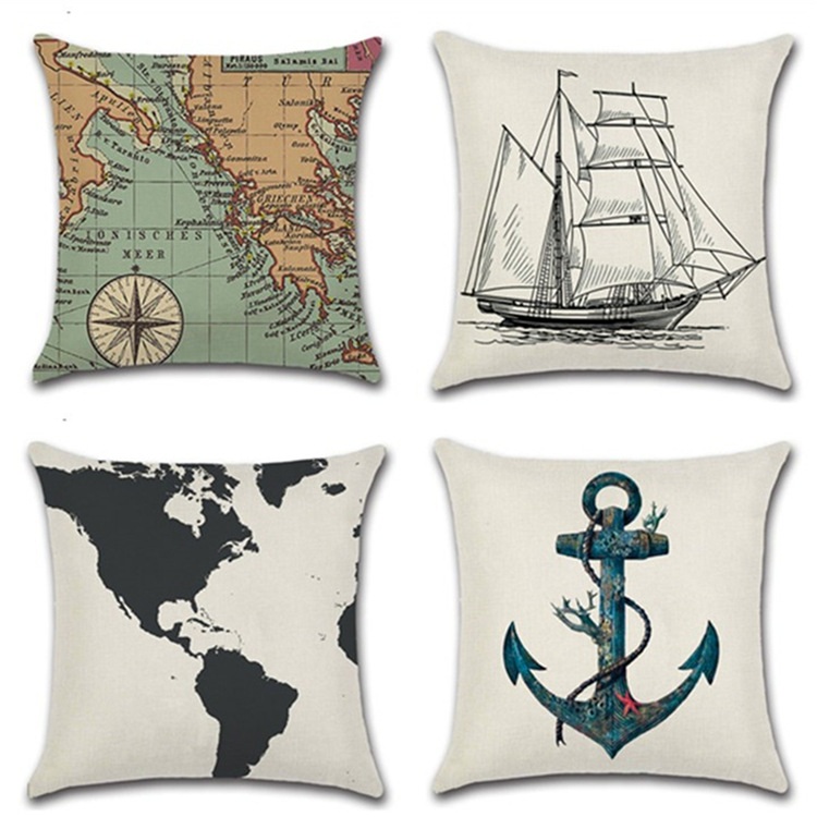 

Navigation Navy Blue Nautical Shell Starfish Linen Pillow Marine Cushion Cover Sofa Piaochuang Pad Home Decoration Pillowcase, 01