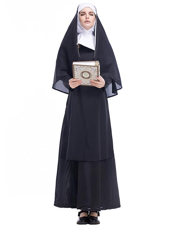 Halloween Costume Clothes for adults Christian Nun Cosplay Black Dress Cape Party Vintage Clothing Free Shipping-image-426034873