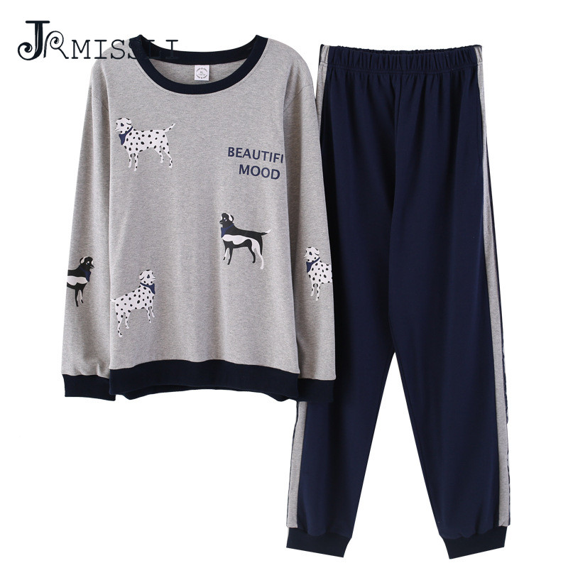 

JRMISSLI 2018 Pajamas Set For Men Sleepwear Letter Pyjamas Round Neck Piyamas Autumn Cotton Nightwear Two Pieces Nighties, Gray