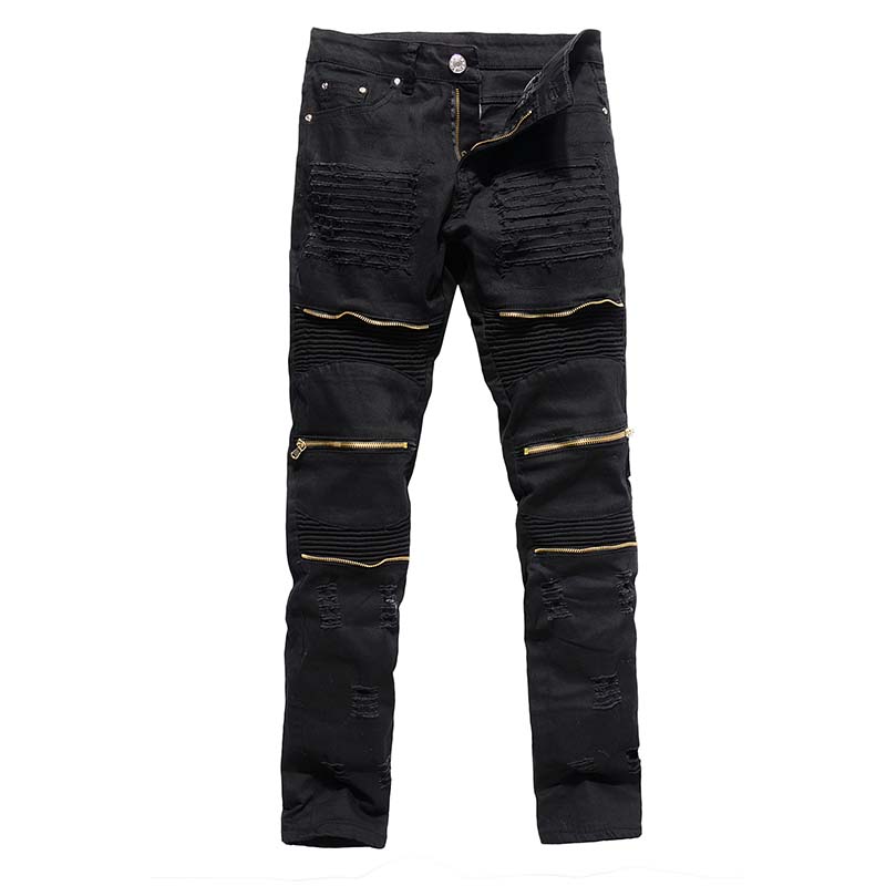 

Men Skinny Distressed jeans Slim denim Causual Knee Middle Waist Hole hiphop pants Biker Washed high quality, B-009r