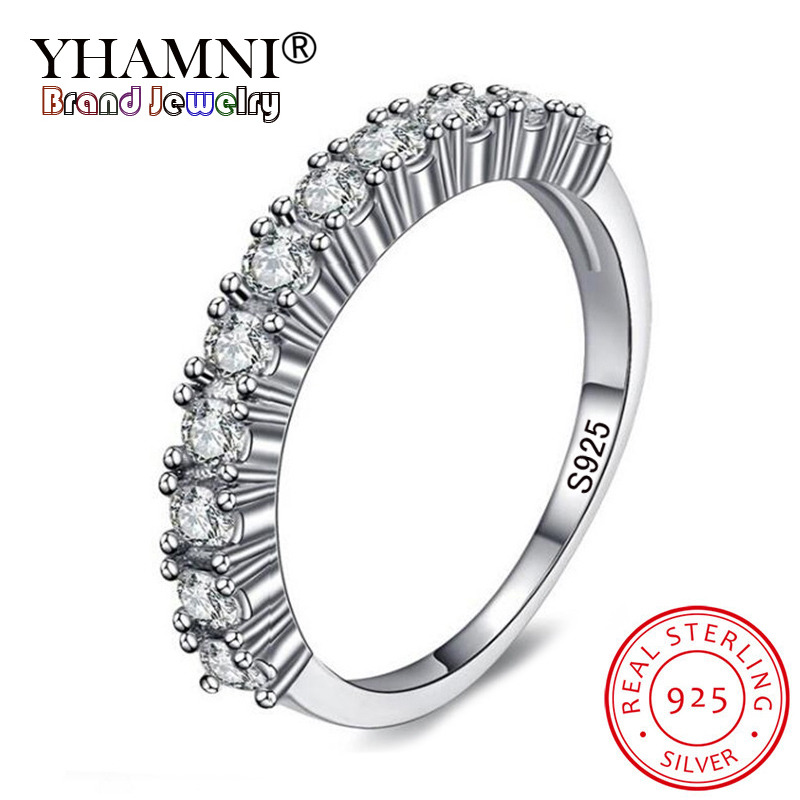 

YHAMNI Real Solid 925 Sterling Silver Ring Luxury Cubic Zirconia Wedding Rings for Women White Crystal Finger Rings Size 5-10 JR144, Slivery;golden