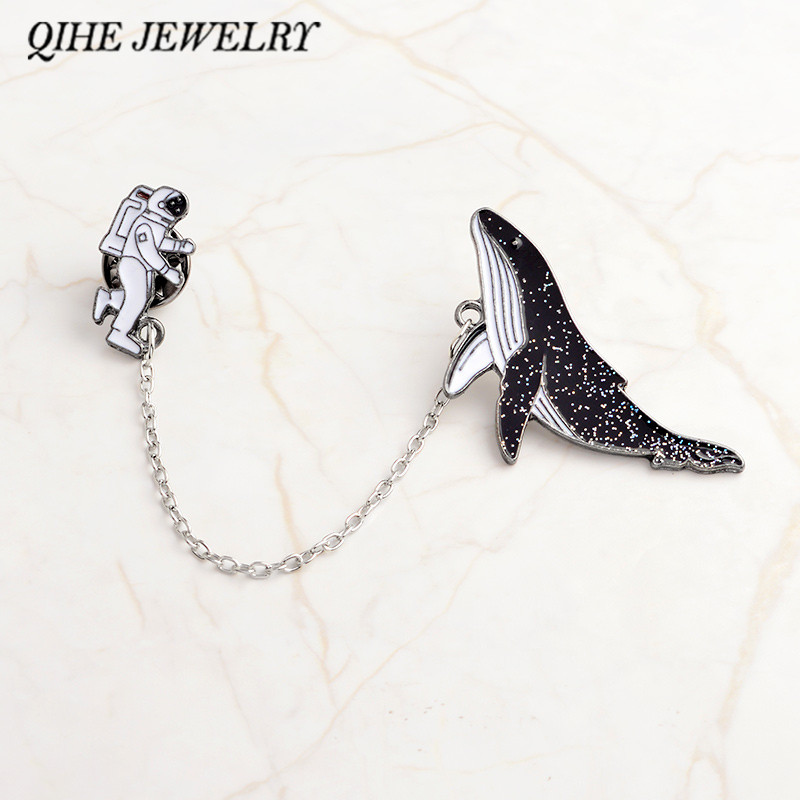 

QIHE JEWELRY Hot Fashion Astronaut and whales Cartoon brooches Pins Lapel pins Badges Women n wholesale Gifts for friends