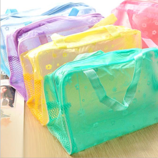 

Washing bag Multi-function toiletries, make-up waterproof, translucent print storage bag, environmental protection, PVC material, color and, Pink